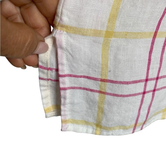 Vintage Talbots Irish LINEN button down pastel pink/yellow plaid flowy shirt SZ8 - Picture 5 of 10